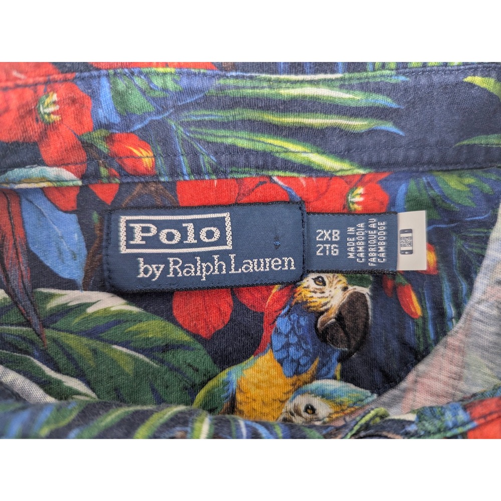 Polo Ralph Lauren Mens 2XB Navy Tropical Parrot Floral Mesh Polo Shirt Big Tall - Picture 14 of 16